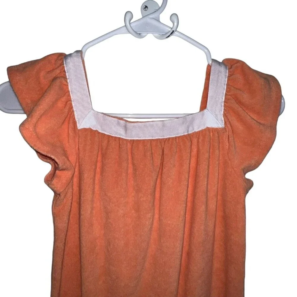 JANIE AND JACK TERRY SWIM COVERUP CORAL‎ ORANGE GIRLS SIZE 7 DRESS RUFFLE BEACH